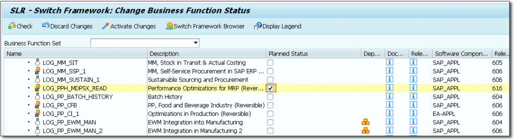 MRP S4 HANA: Activation of Business Function LOG_PPH_MDPSX_READ