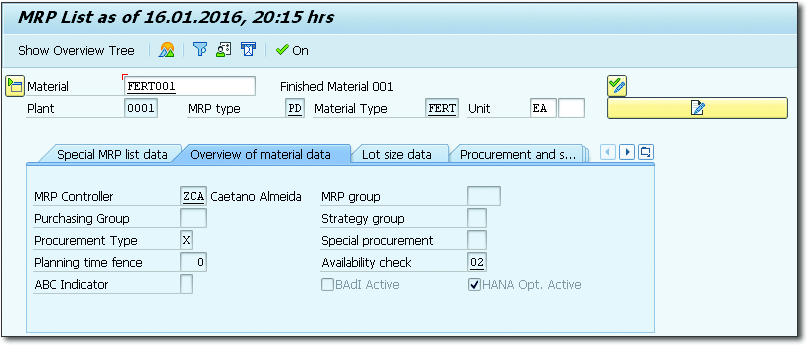 MRP List with the Flag HANA Opt. Active