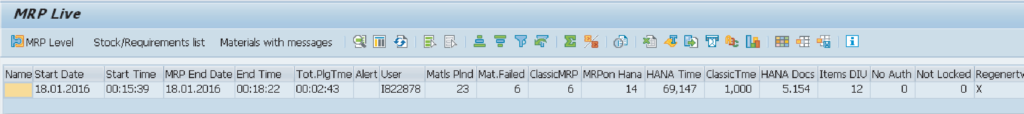Transaction MD01N—MRP Live Results and the Material's with Messages Button